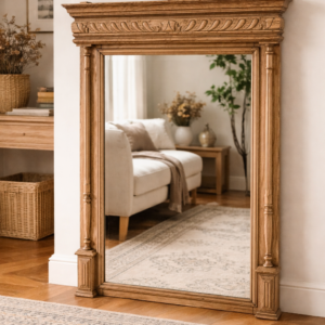 Miroir ancien en chêne sculpté – trumeau, miroir biseauté