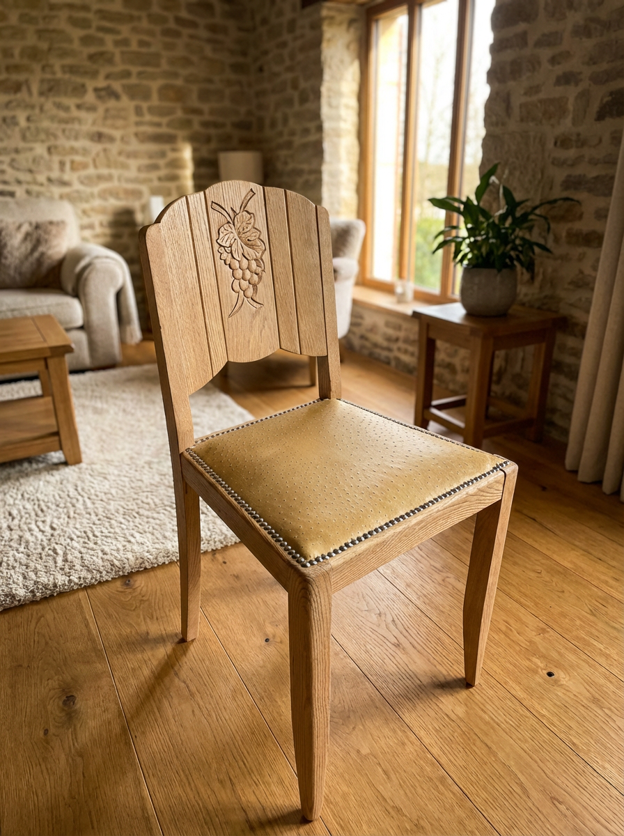 Lot de 6 chaises années 30 en chêne massif
