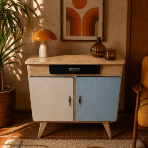 Meuble de rangement vintage chêne/formica